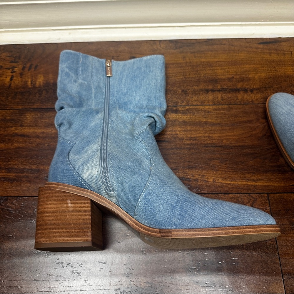 Vince Camuto Kenidra Blue Denim Slouch Square Heel Boot Size 8.5 - Picture 5 of 8